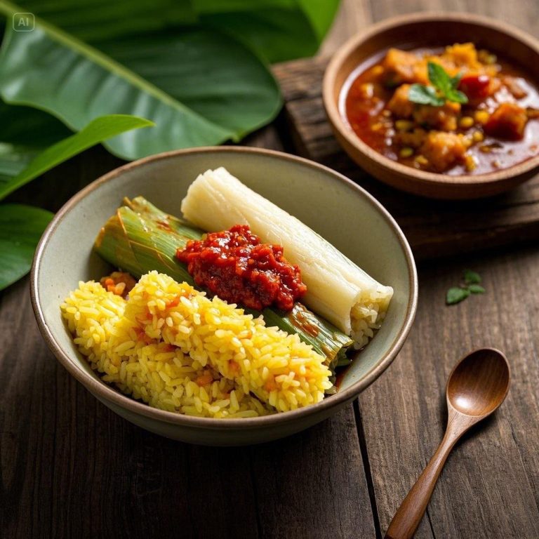 Lontong Aceh: Nasi Lontong dengan Lauk Khas dan Sambal Pedas